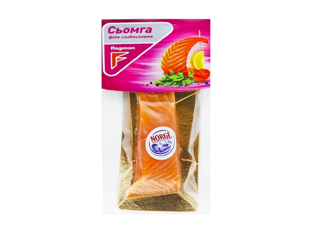 Лосось Філе - шматок зі шкіркою слабосолона вакуумна упаковка 180г.