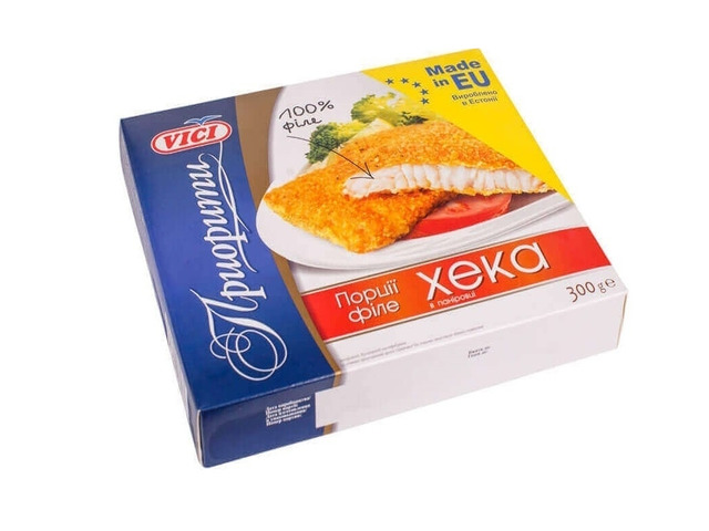 Хек Порції Філе в Паніровці 300г "VICI"  1шт  (2696)